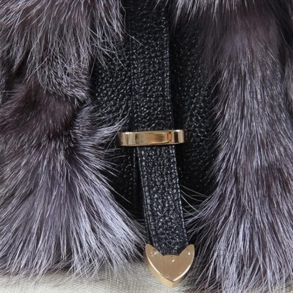 Luxury Real Fox Fur Handbag  Furry Shoulder Bag Purse Black - Picture 10 of 10
